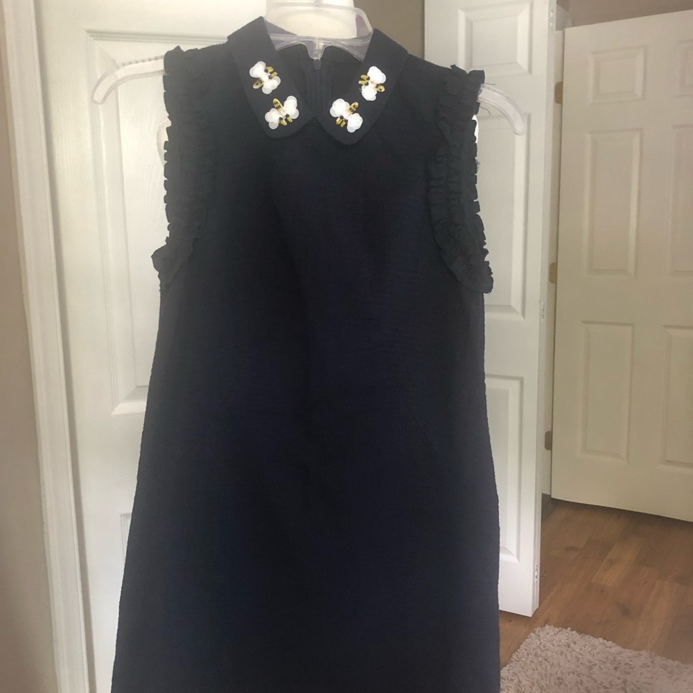 Zara Navy Sheath Mini Dress with beaded collar